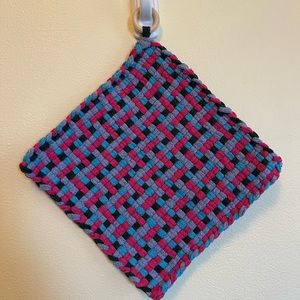 Handmade 8x8 potholders/trivets with wooden ring